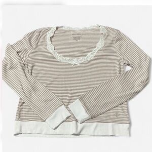 Lace-Trimmed Striped Long Sleeve Top Size Small NWT